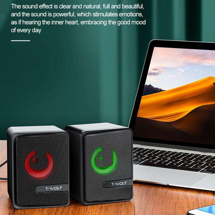 T-WOLF S3 USB/3.5mm Desktop Speakers For Phone / PC / Laptop Dual Diaphragm Subwoofer Sound Syste...