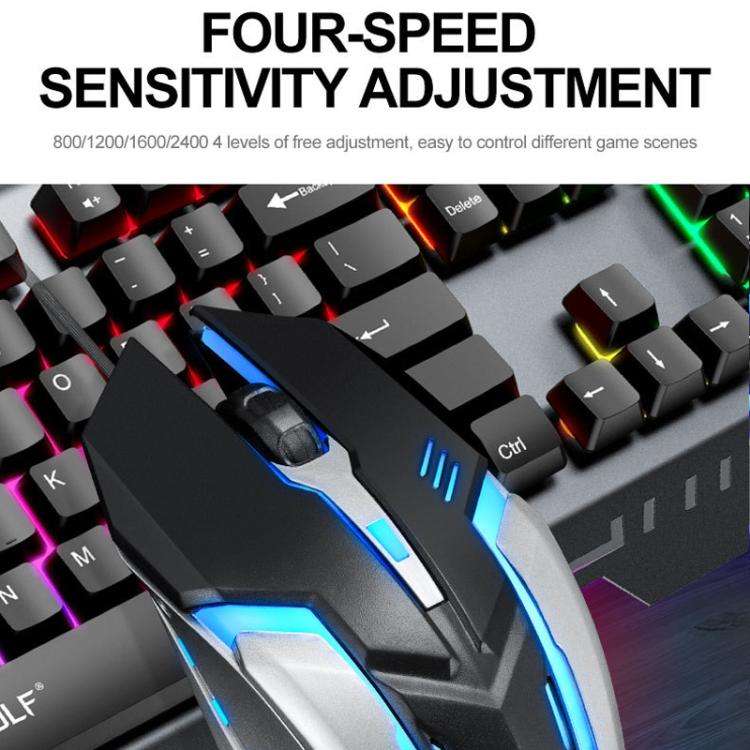 T-WOLF TF600 104-Key Wired Backlit Keyboard and Mouse Combo with Metal Panel & Phone Stand(Black)