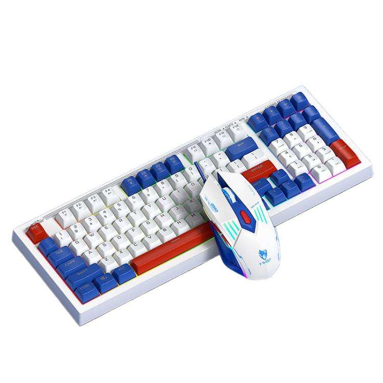 T-WOLF  TF610 USB-C/Type-C Wired 98 Keys Keyboard and Mouse Combo Dual-Tone Keycaps Gaming Set(Wh...