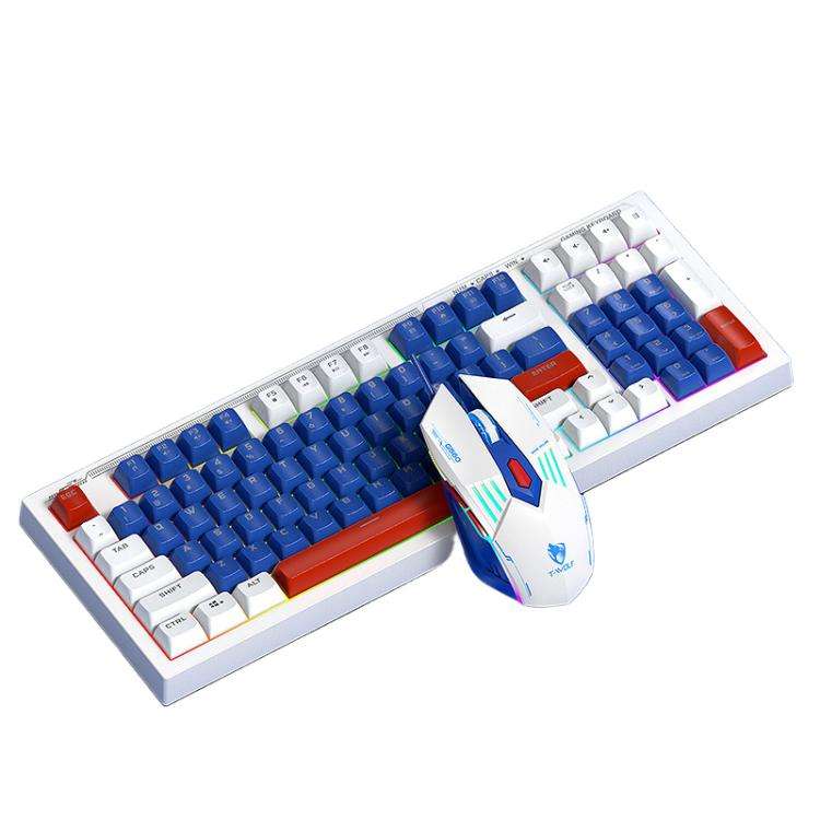 T-WOLF  TF610 USB-C/Type-C Wired 98 Keys Keyboard and Mouse Combo Dual-Tone Keycaps Gaming Set(Bl...