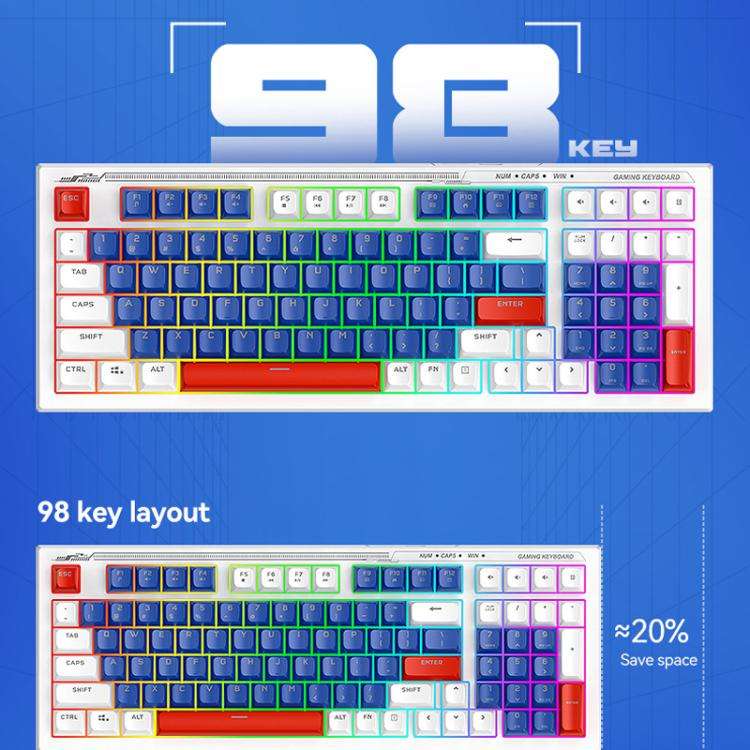 T-WOLF  TF610 USB-C/Type-C Wired 98 Keys Keyboard and Mouse Combo Dual-Tone Keycaps Gaming Set(Wh...