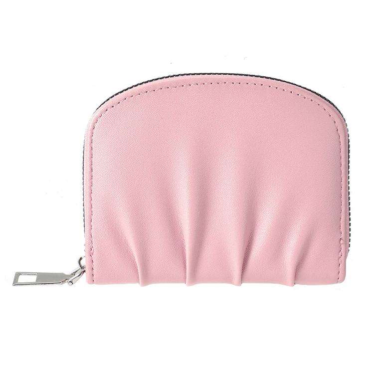 Women Wallet Pleated Sense PU Zipper Short Wallet Simple Solid Color Coin Purse(Pink)