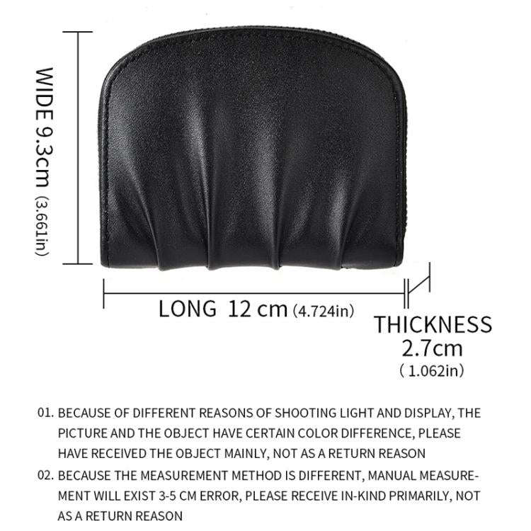 Women Wallet Pleated Sense PU Zipper Short Wallet Simple Solid Color Coin Purse(Black)