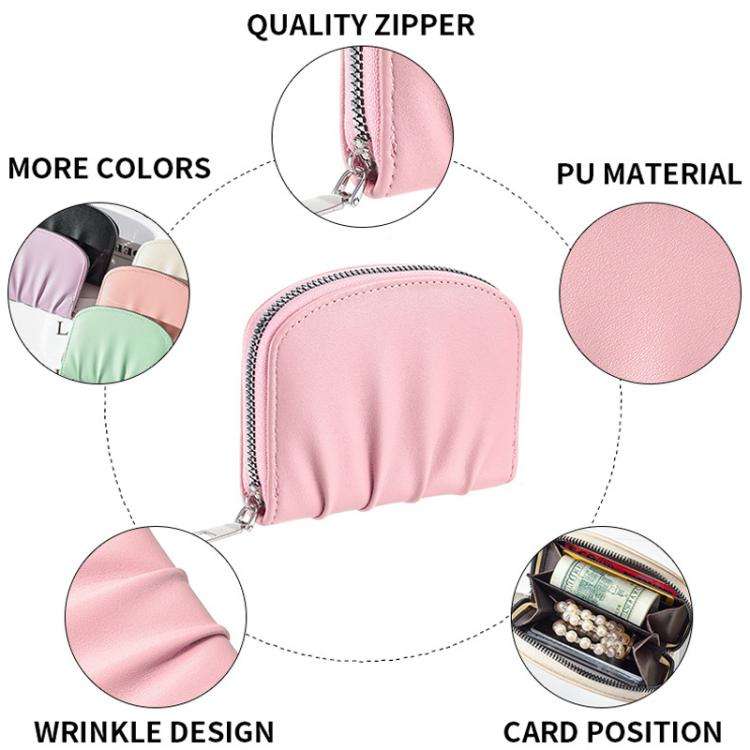 Women Wallet Pleated Sense PU Zipper Short Wallet Simple Solid Color Coin Purse(Black)