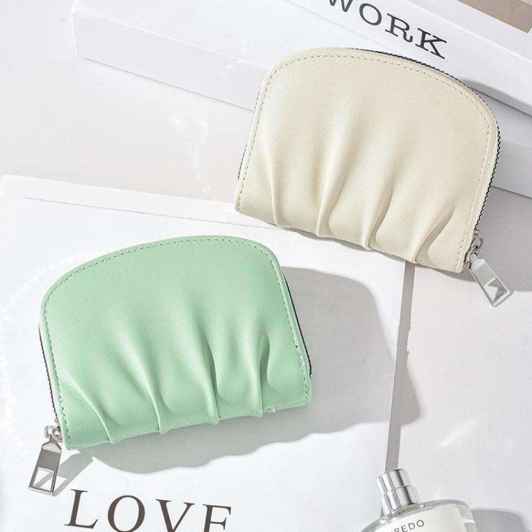 Women Wallet Pleated Sense PU Zipper Short Wallet Simple Solid Color Coin Purse(Black)