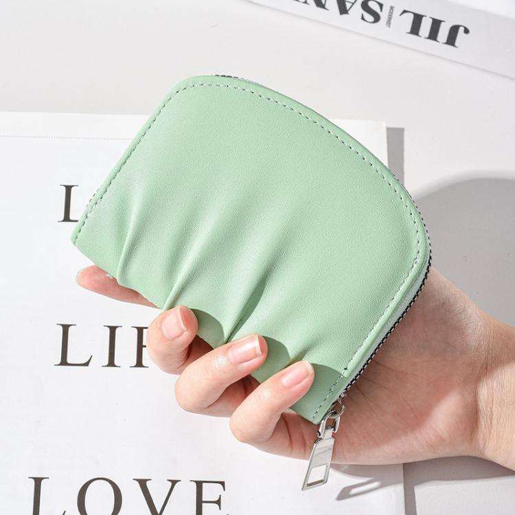 Women Wallet Pleated Sense PU Zipper Short Wallet Simple Solid Color Coin Purse(Black)
