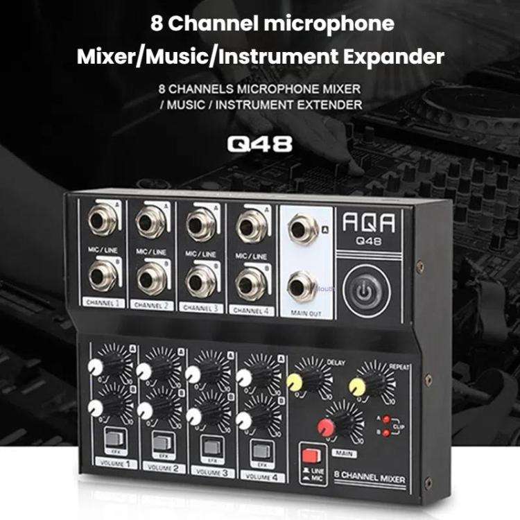 Q48 8 Channel Audio Mixer Console Stage Mixer Professional Digital Reverberator Effects Karaoke L...