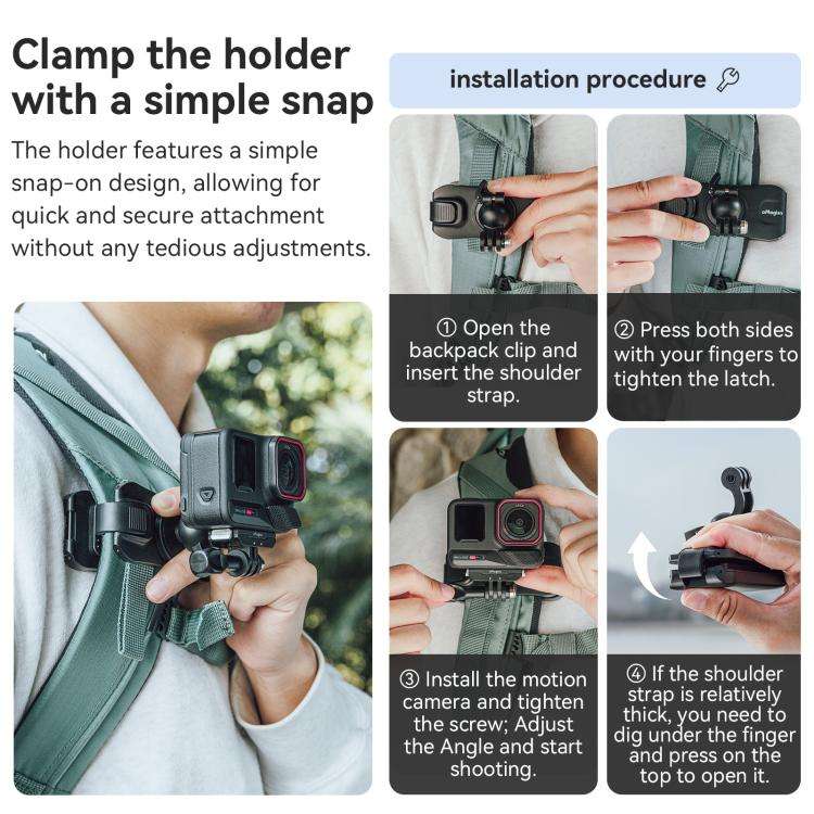 aMagisn 360-degree Rotation Ball Head Backpack Clip for Camera & Smartphone(Black)