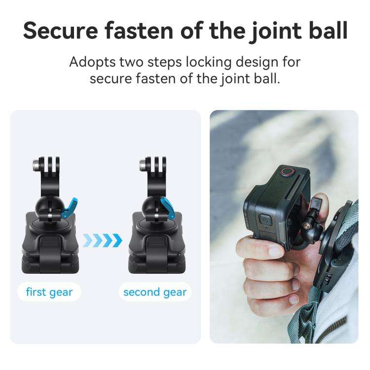 aMagisn 360-degree Rotation Ball Head Backpack Clip for Camera & Smartphone(Black)