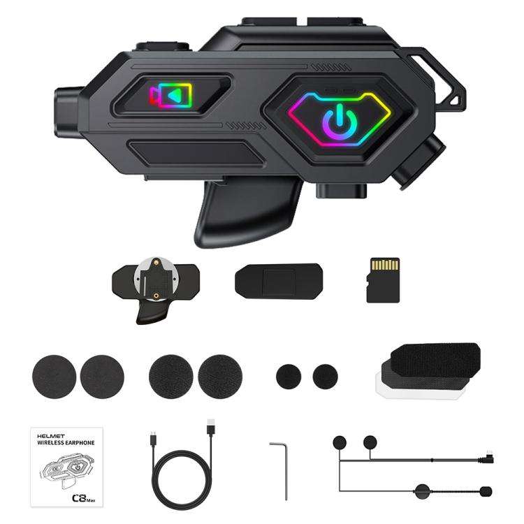 C8Max Motorcycle Intercom Video Helmet Bluetooth Headset HD Video Recorder, Spec: Hard Mic