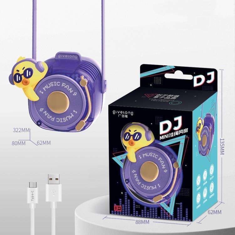 Givelong Cute Cool Pet DJ Lanyard Small Fan USB Rechargeable Compact Portable Bladeless Neck Fan(...