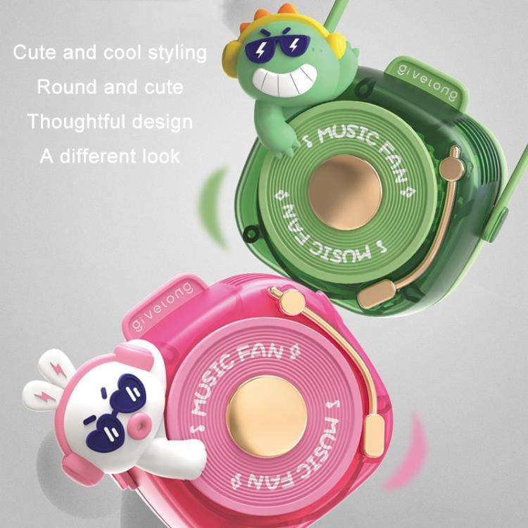 Givelong Cute Cool Pet DJ Lanyard Small Fan USB Rechargeable Compact Portable Bladeless Neck Fan(...