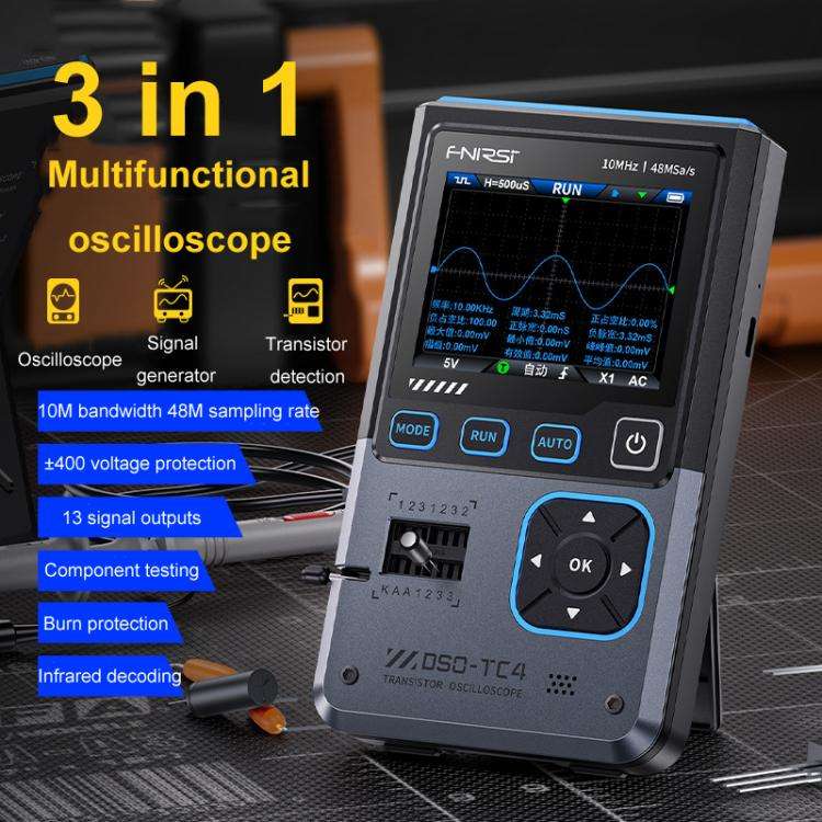 FNIRSI DSO-TC4 3 In 1 Oscilloscope Transistor Tester Signal Generator 10M Bandwidth Burn-In Proof
