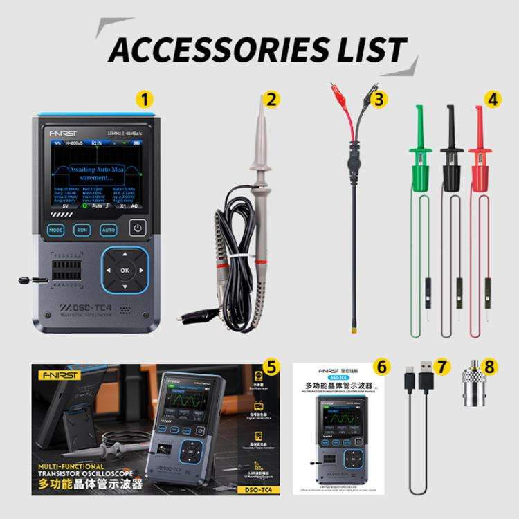 FNIRSI DSO-TC4 3 In 1 Oscilloscope Transistor Tester Signal Generator 10M Bandwidth Burn-In Proof