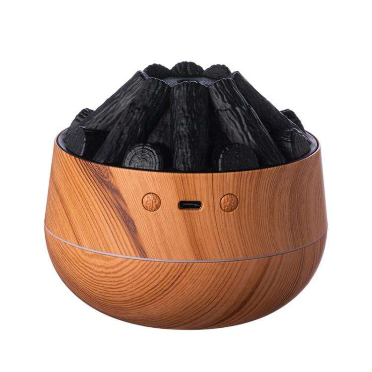 Simulated Charcoal Fire Ambient Night Light Humidifier USB Large Mist Flame Humidifier(Light Wood...