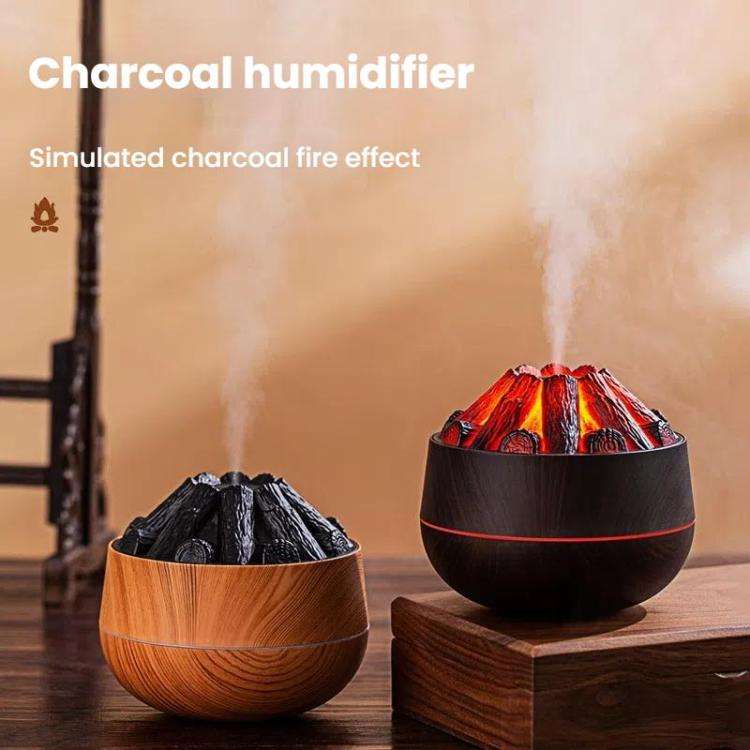 Simulated Charcoal Fire Ambient Night Light Humidifier USB Large Mist Flame Humidifier(Light Wood...