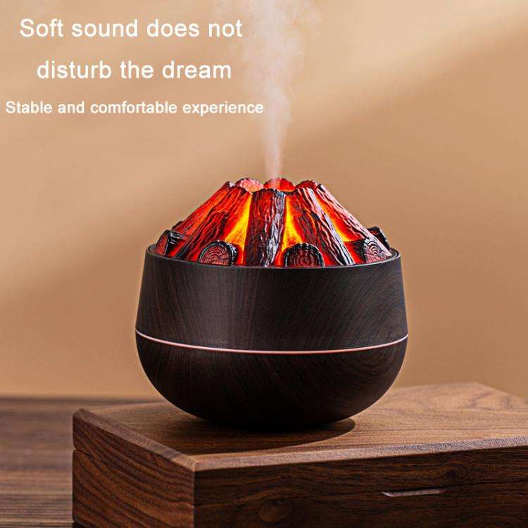 Simulated Charcoal Fire Ambient Night Light Humidifier USB Large Mist Flame Humidifier(Light Wood...