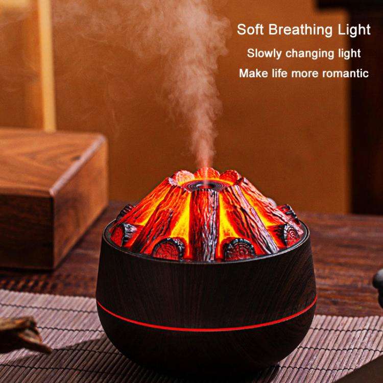 Simulated Charcoal Fire Ambient Night Light Humidifier USB Large Mist Flame Humidifier(Light Wood...