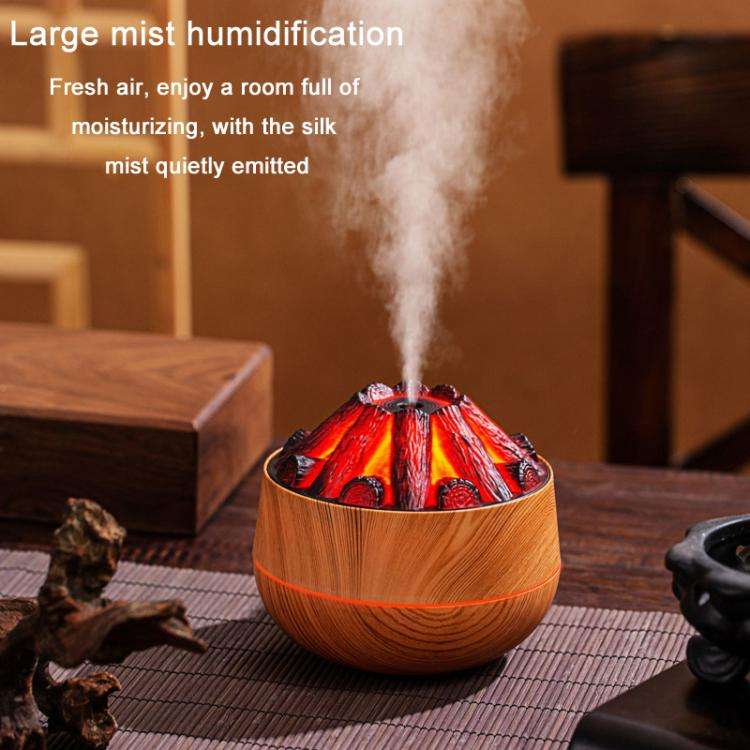 Simulated Charcoal Fire Ambient Night Light Humidifier USB Large Mist Flame Humidifier(Light Wood...