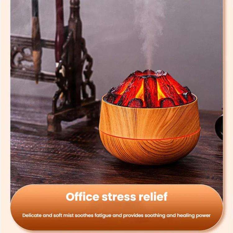 Simulated Charcoal Fire Ambient Night Light Humidifier USB Large Mist Flame Humidifier(Light Wood...
