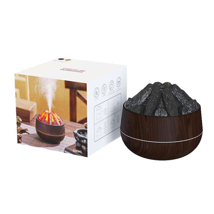 Simulated Charcoal Fire Ambient Night Light Humidifier USB Large Mist Flame Humidifier(Light Wood...