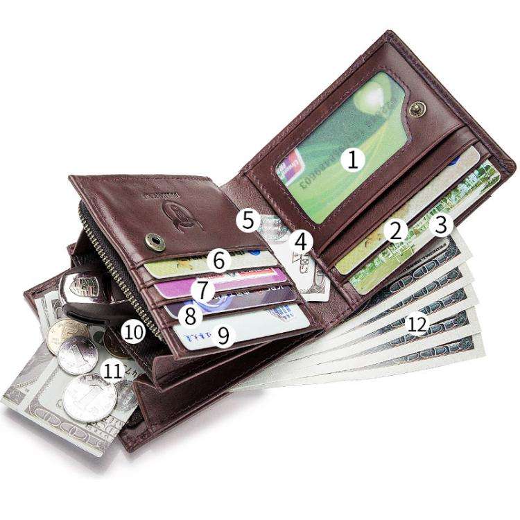 BULL CAPTAIN 038 RFID Anti-Theft Top Layer Cowhide Casual Wallet Driver ID Card Slot Wallet(Coffee)
