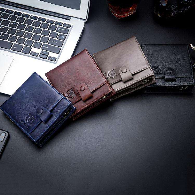 BULL CAPTAIN 038 RFID Anti-Theft Top Layer Cowhide Casual Wallet Driver ID Card Slot Wallet(Blue)