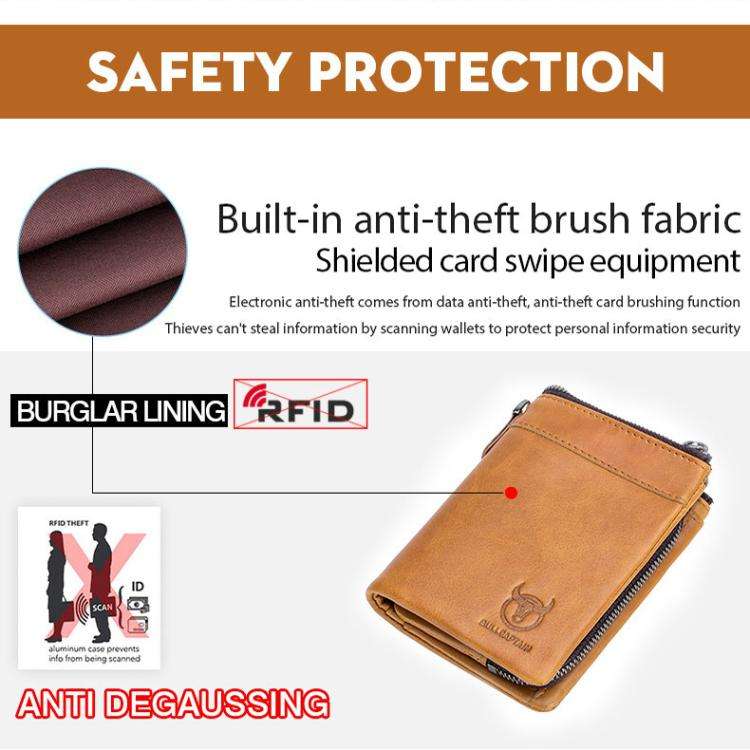 BULL CAPTAIN 050 RFID Anti-theft Top Layer Multi-Slot Wallet with Detachable Coin Purse(Black)
