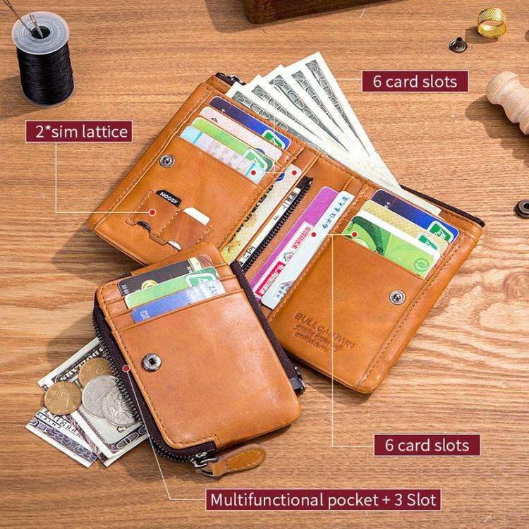 BULL CAPTAIN 050 RFID Anti-theft Top Layer Multi-Slot Wallet with Detachable Coin Purse(Coffee)