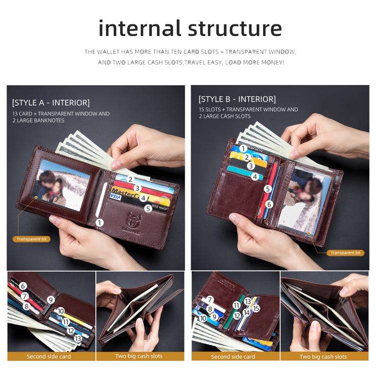 BULL CAPTAIN 0203 RFID Anti-theft Top-layer Cowhide Multiple Card Slots Wallet(Coffee Horizontal)