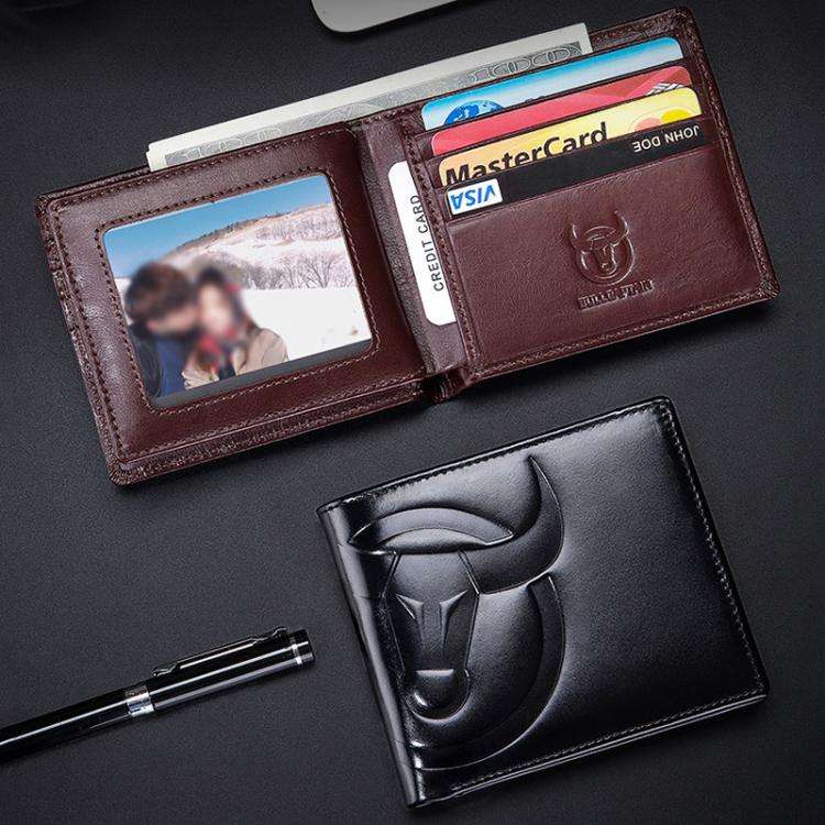 BULL CAPTAIN 0203 RFID Anti-theft Top-layer Cowhide Multiple Card Slots Wallet(Black Vertical)