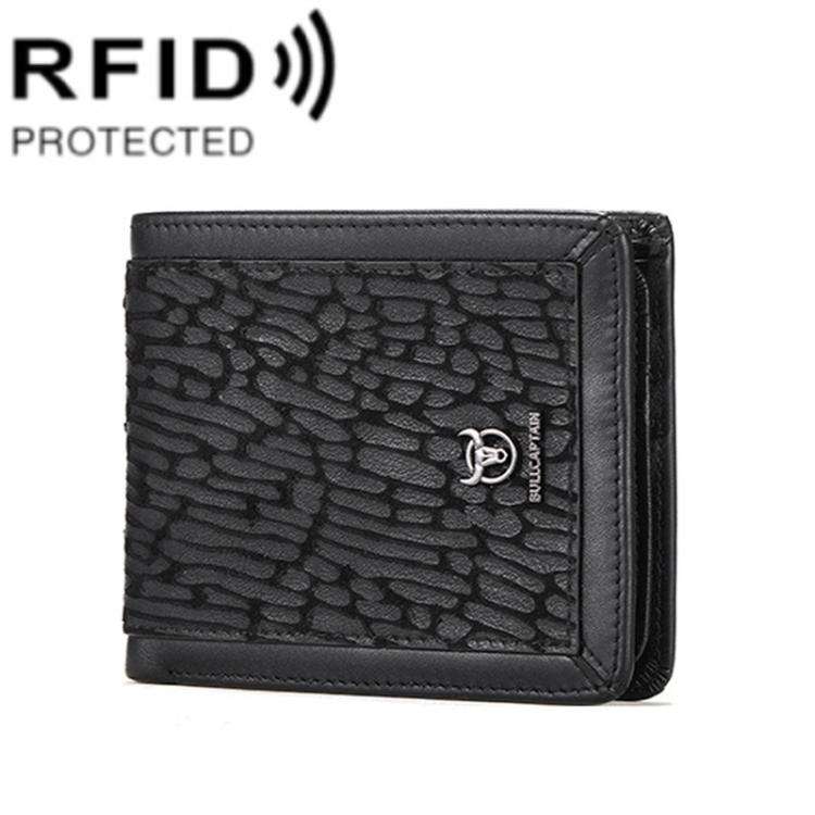 BULL CAPTAIN 07 RFID Anti-theft Top-layer Cowhide Multiple Card Slots Wallet(Black Leopard Print)