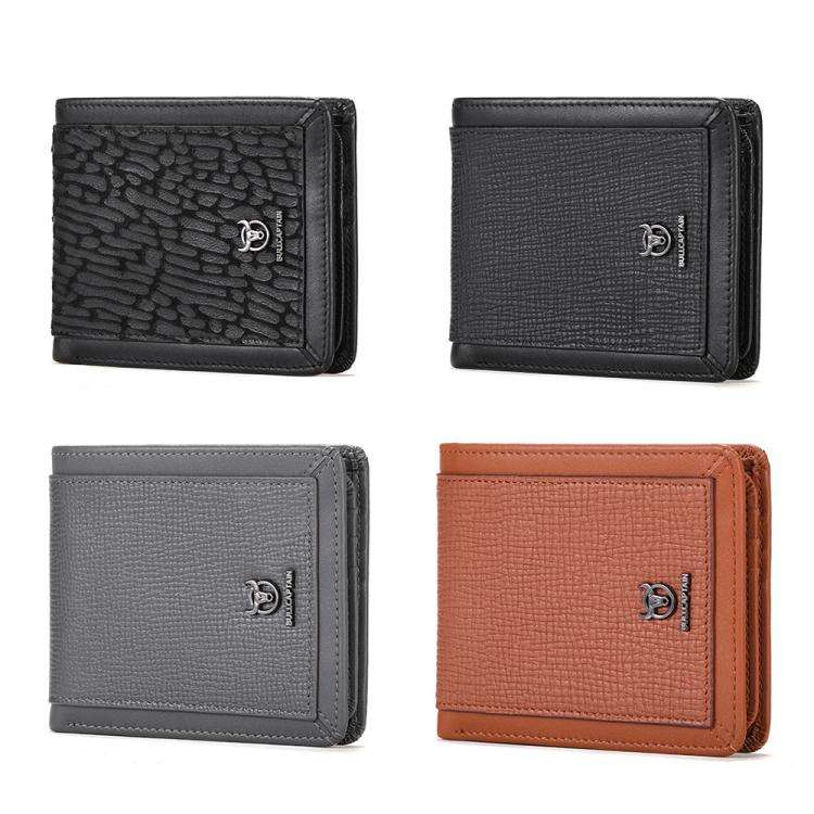 BULL CAPTAIN 07 RFID Anti-theft Top-layer Cowhide Multiple Card Slots Wallet(Black Cross Print)
