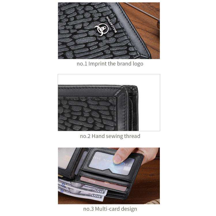 BULL CAPTAIN 07 RFID Anti-theft Top-layer Cowhide Multiple Card Slots Wallet(Black Leopard Print)