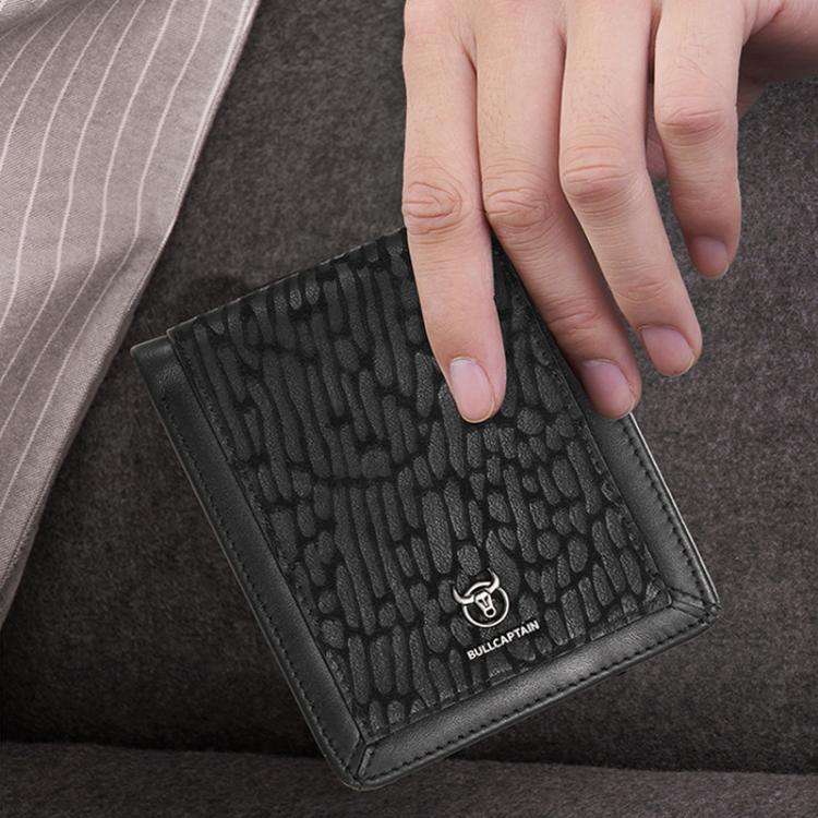 BULL CAPTAIN 07 RFID Anti-theft Top-layer Cowhide Multiple Card Slots Wallet(Black Leopard Print)