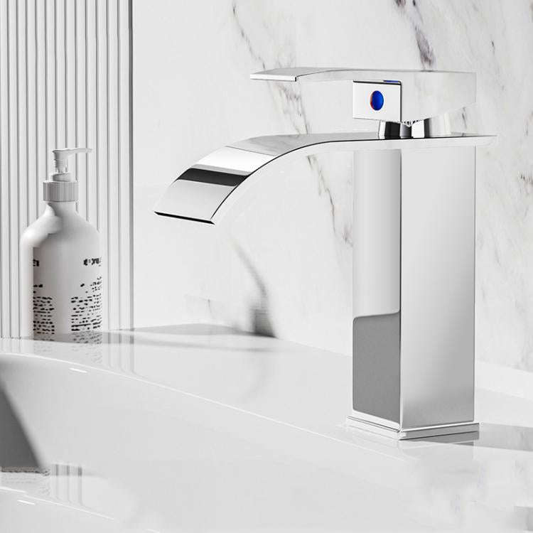 Waterfall Wash Basin Faucet Stainless Steel Hot/Cold Water Mixer Tap for Sink Basin, Spec: Low Si...