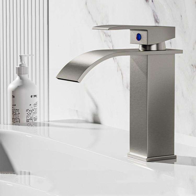 Waterfall Wash Basin Faucet Stainless Steel Hot/Cold Water Mixer Tap for Sink Basin, Spec: Low St...