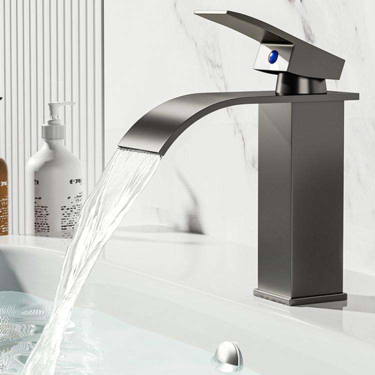 Waterfall Wash Basin Faucet Stainless Steel Hot/Cold Water Mixer Tap for Sink Basin, Spec: Low St...