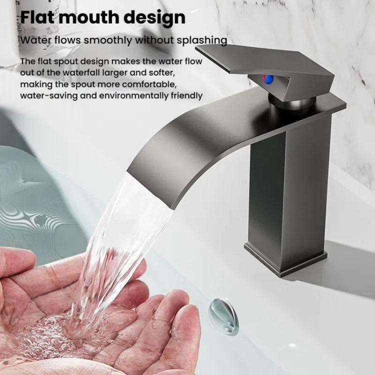 Waterfall Wash Basin Faucet Stainless Steel Hot/Cold Water Mixer Tap for Sink Basin, Spec: Low St...