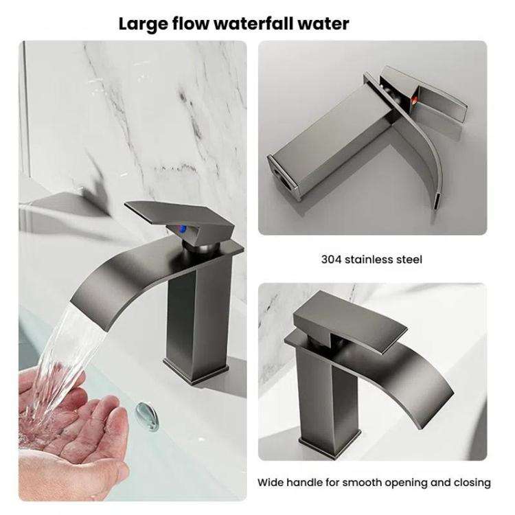 Waterfall Wash Basin Faucet Stainless Steel Hot/Cold Water Mixer Tap for Sink Basin, Spec: Low St...