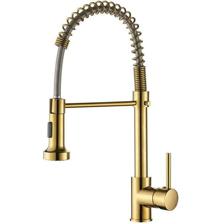 Kitchen Pull Down Spring Faucet Dual Mode Water Outlet Hot/Cold Water Mixer Tap(Brushed Gold)