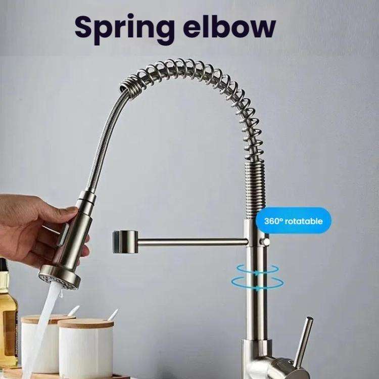 Kitchen Pull Down Spring Faucet Dual Mode Water Outlet Hot/Cold Water Mixer Tap(Black + Gold)