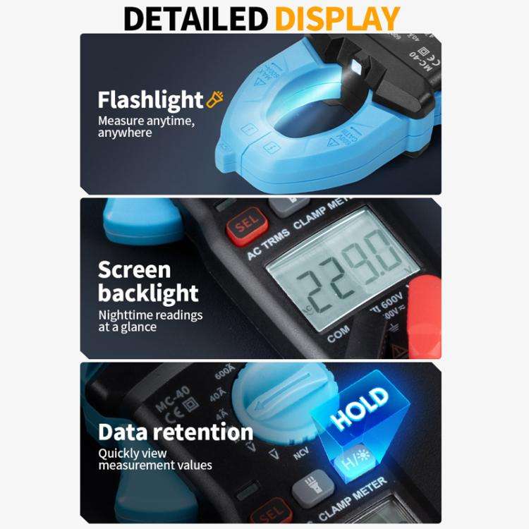 FNIRSI MC40 Intelligent Digital High Precision Clamp Multimeter(Blue)
