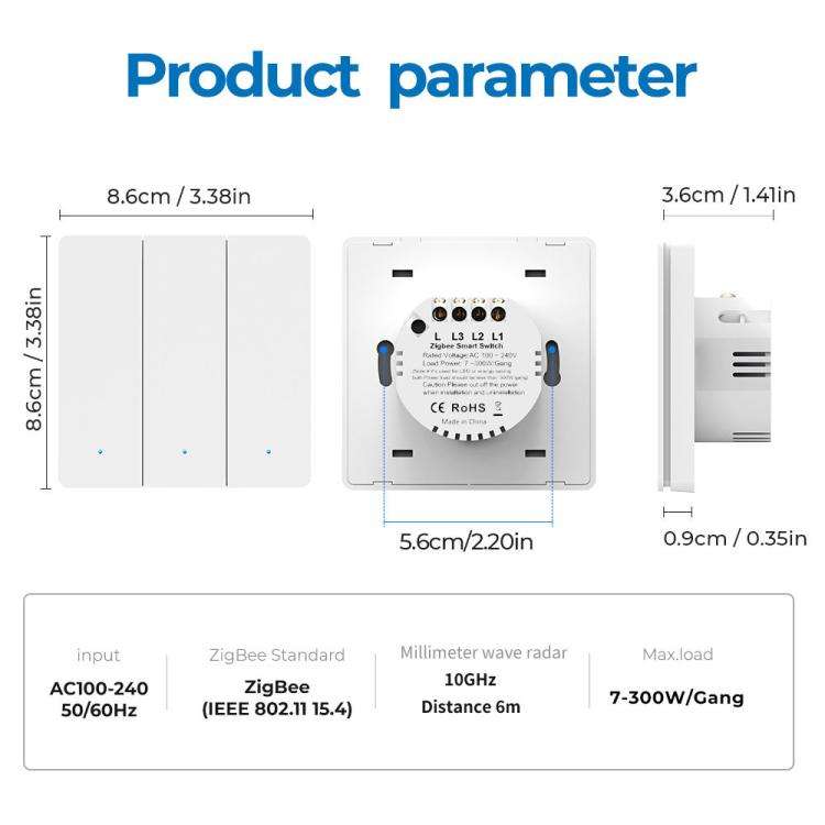 Compatible Tuya ZigBee Smart Light Switch With Radar Motion Sensor No Capacitor Required 2-Gang