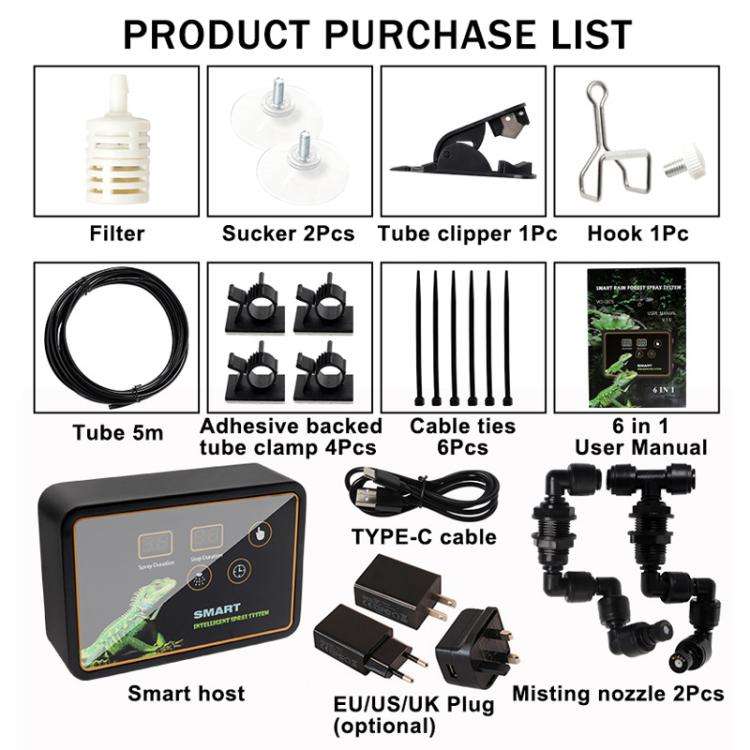 Smart Timer Misting System Kit For Reptile Terrariums Automatic Rainforest Habitat Sprayer EU Plug