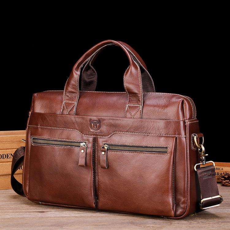BULL CAPTAIN 056 Large Capacity Top Layer Cowhide Retro Business Hand-Held Briefcase(Coffee)