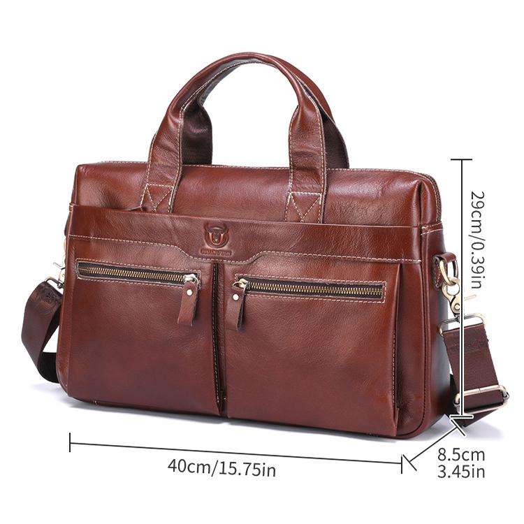 BULL CAPTAIN 056 Large Capacity Top Layer Cowhide Retro Business Hand-Held Briefcase(Coffee)