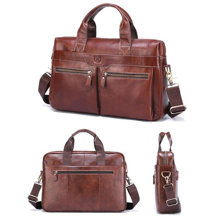 BULL CAPTAIN 056 Large Capacity Top Layer Cowhide Retro Business Hand-Held Briefcase(Black Metal)