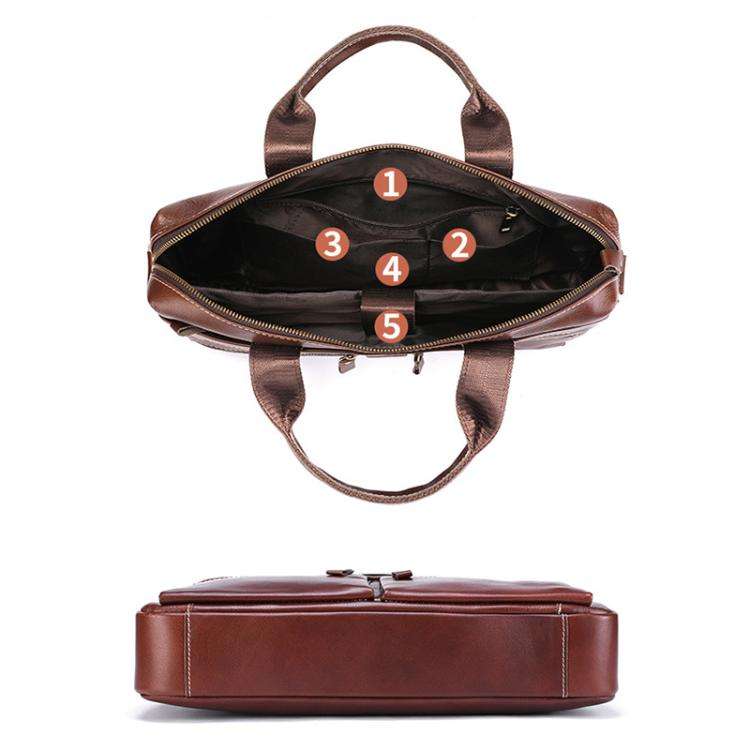 BULL CAPTAIN 056 Large Capacity Top Layer Cowhide Retro Business Hand-Held Briefcase(Coffee)