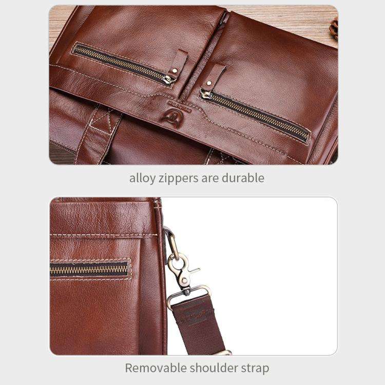 BULL CAPTAIN 056 Large Capacity Top Layer Cowhide Retro Business Hand-Held Briefcase(Black Metal)